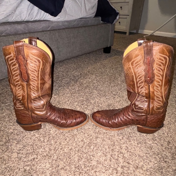 Brown Tony Lama Mccandles 13” Full Quill Ostrich Men’s Cowboy Boots Size 8.5D - Picture 8 of 8